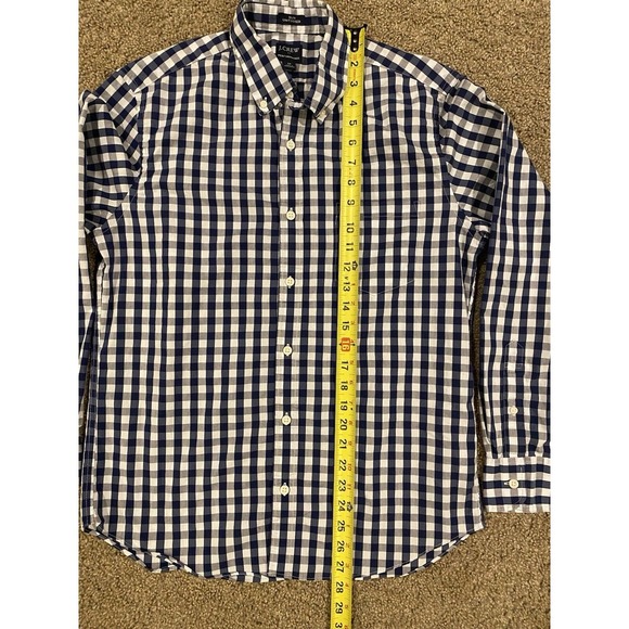 J Crew Factory Shirt Mens Med Blue Gingham Check Performance Slim Untucked BE151 - Picture 7 of 8